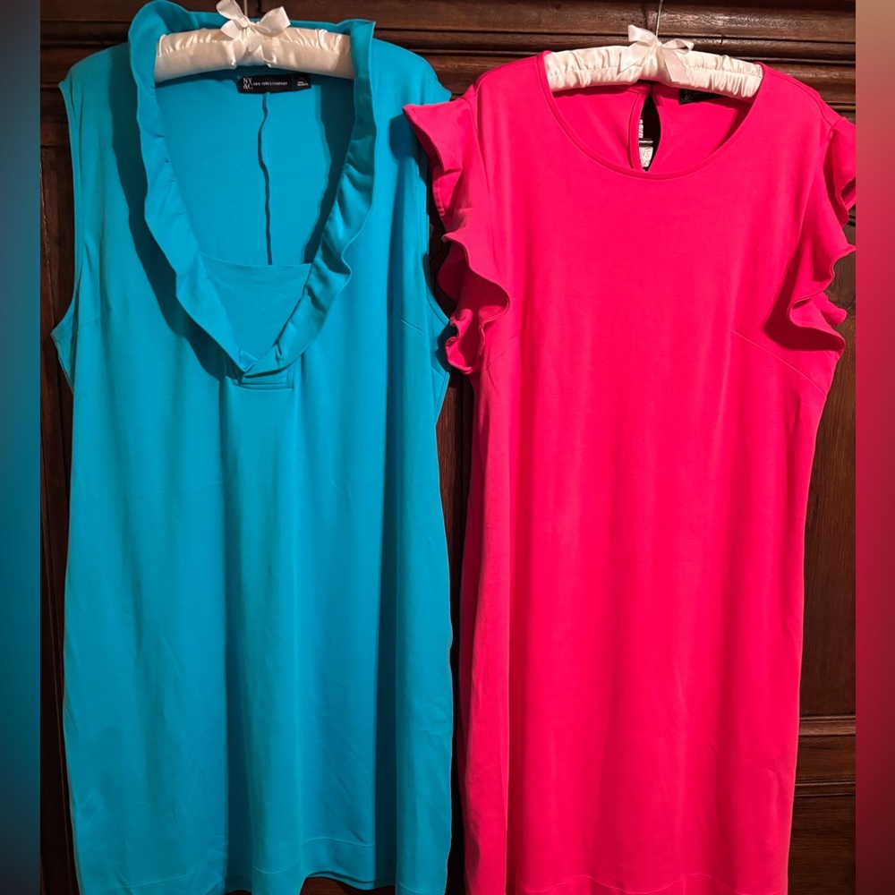 New York & Company Blue and Pink Dresses (Set of 2)